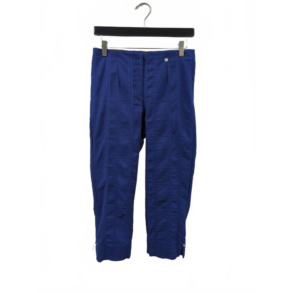NEW ROBELL women's marie crop seersucker capri trousers in cadet blue